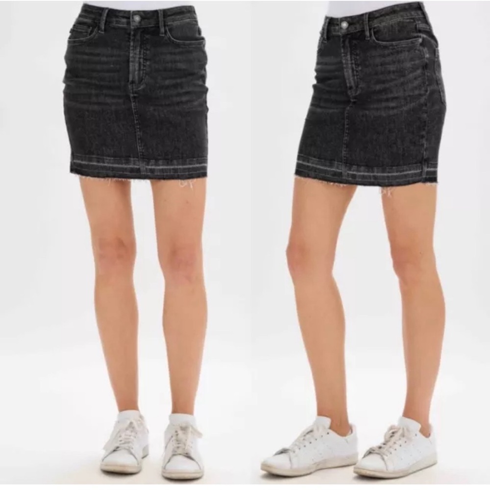 NWT Judy Blue Denim High Waist Frayed Hem Skirt Washed Black Size 2X NWT